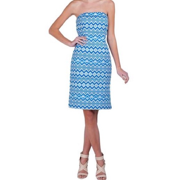 Badgley Mischka Strapless Metallic Blue Dress 2 - Picture 14 of 14